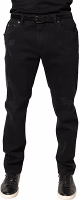 Black Tattered Skinny Cotton Denim Jeans