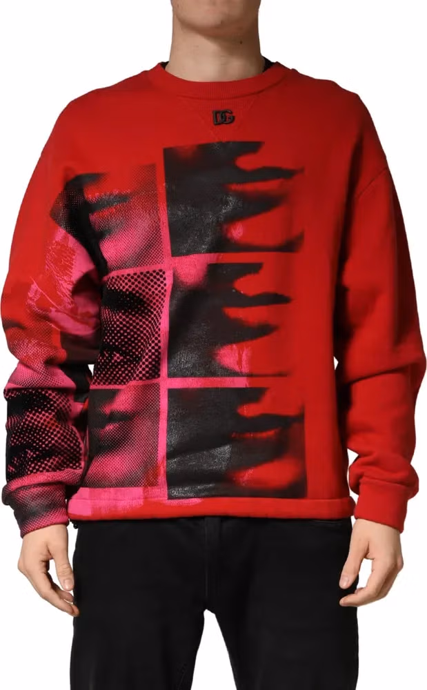 Dolce & Gabbana Red Graphic Crew Neck Men Sweatshirt Sweater