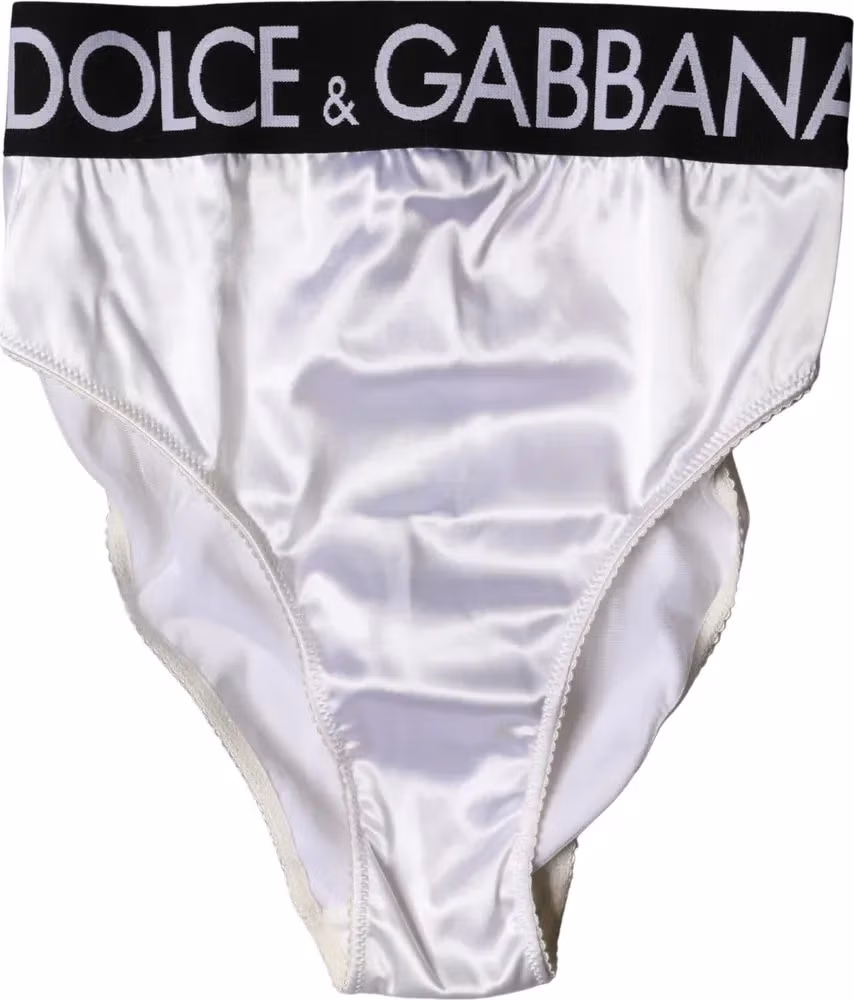 Dolce & Gabbana White Logo Brief High Waist Panty Underwear