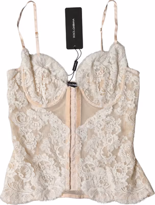 Beige Floral Lace Corset Lingerie Underwear