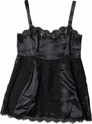 Black Silk Lace Trim Lingerie Top Underwear