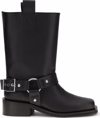 Black Calf Leather Bos Taurus Flat Boots