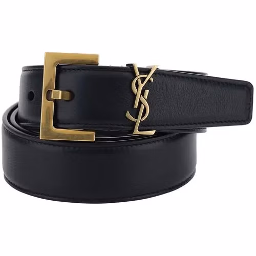 Saint Laurent Black Calf Leather Bos Taurus Regular Belt