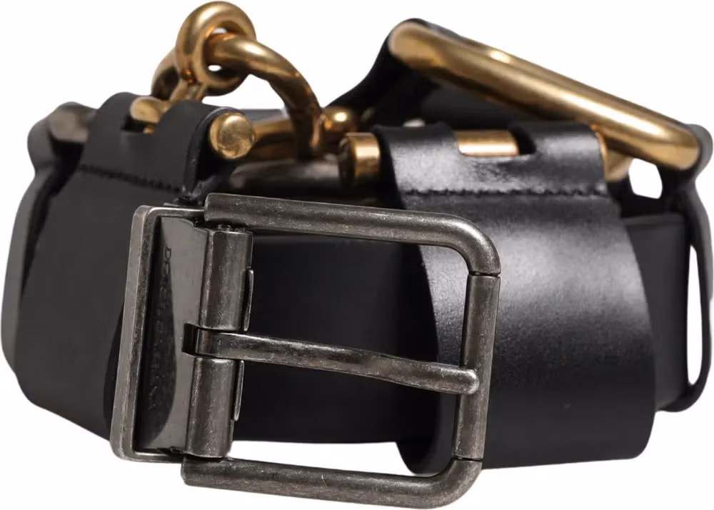 Dolce & Gabbana Men Black Classic Leather Metal Buckle Belt