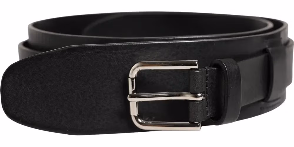 Dolce & Gabbana Men Black Classic Leather Metal Buckle Belt