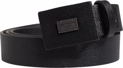 Men Black Calfskin Leather Square Buckle Belt