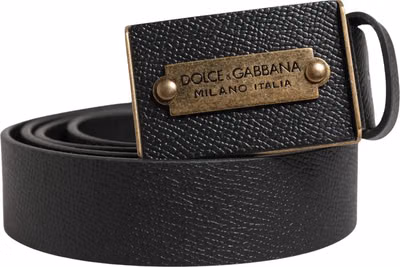 Men Black Calf Leather Metal Buckle Belt