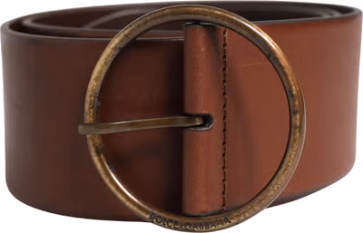 Brown Leather Wide Waist Metal Round Belt