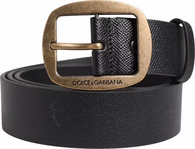 Men Black Classic Leather Metal Buckle Belt