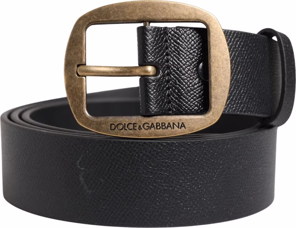 Dolce & Gabbana Men Black Classic Leather Metal Buckle Belt