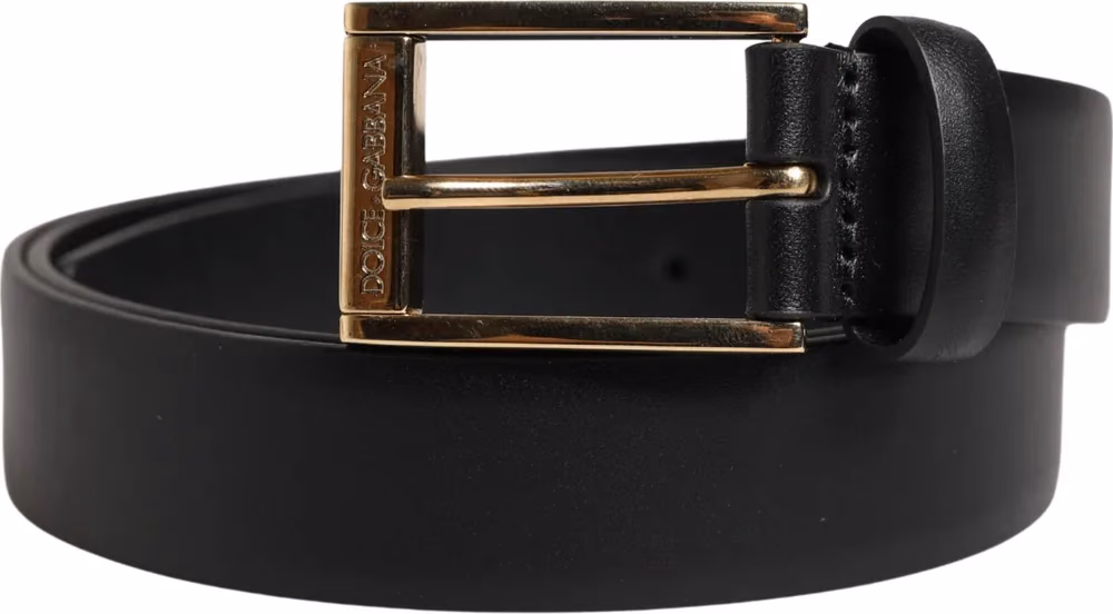 Dolce & Gabbana Men Black Classic Leather Metal Buckle Belt