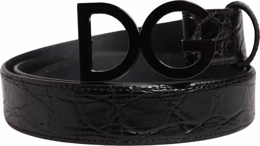 Dolce & Gabbana Men Black Exotic Leather Logo Buckle Belt