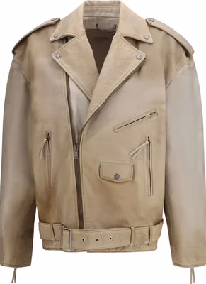 Beige Buffalo Leather Biker Jacket