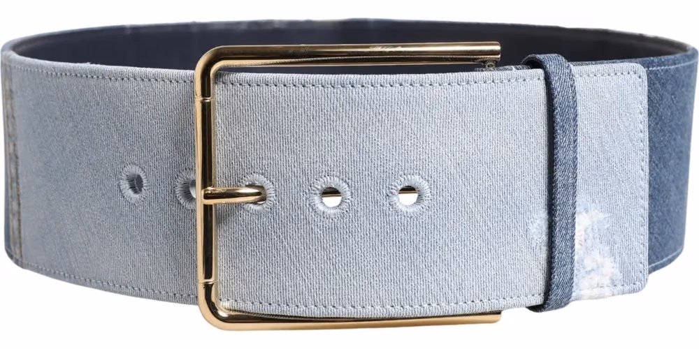 Dolce & Gabbana Blue Two Tone Denim Gold Metal Buckle Belt