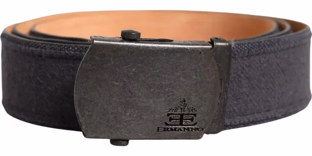 Ermanno Scervino Black Wool Cotton Logo Metal Buckle Belt