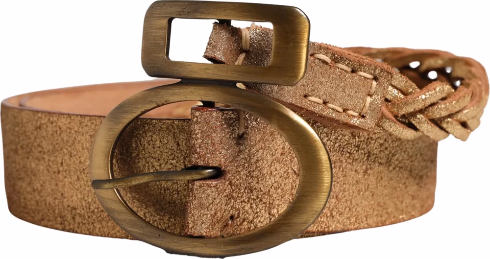 Ermanno Scervino Brown Leather Braided Metal Buckle Belt