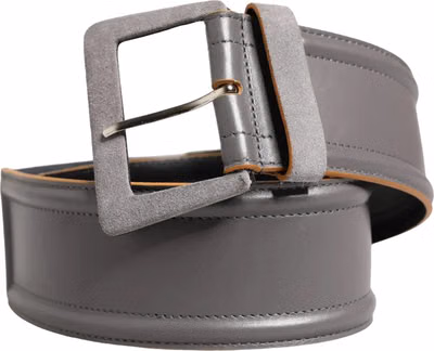 Gray Genuine Leather Square Silver Metal Buckle Belt