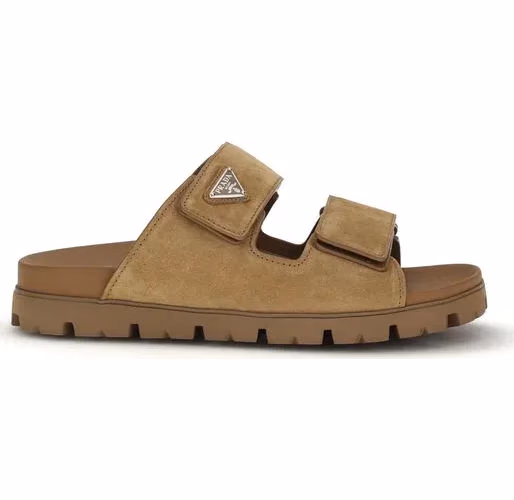 Prada Brown Calf Leather Bos Taurus Strap-On Sandals