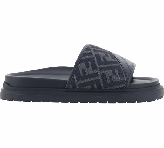 Fendi Gray Fabric Flat Sandals