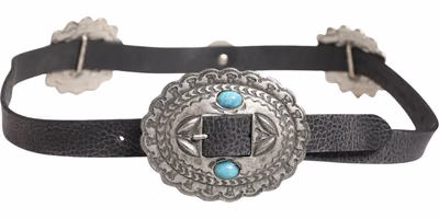 Black Turquoise Leather Embellished Oval Buckle Belt