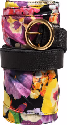 Multicolor Floral Wide Waist Gold Metal Buckle Cintura Belt