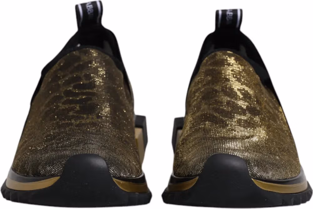 Dolce & Gabbana Gold Glitter Leopard Sorrento Sneakers Shoes