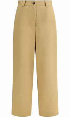 Beige Cotton Casual Pants