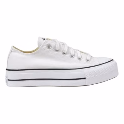 White Fabric Platform Sneakers