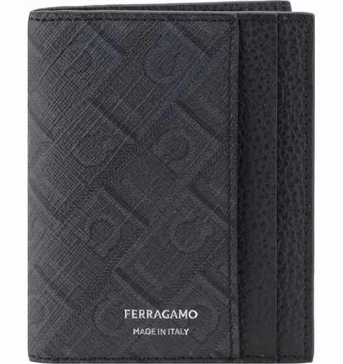 Ferragamo Black Calf Leather Bos Taurus Wallet