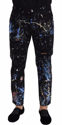 Black Cotton Color Splash Print Denim Jeans