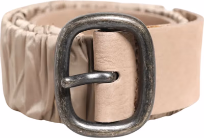 Women Beige Polyester Silver Metal Buckle Waist Belt