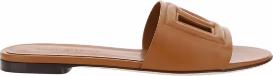 Dolce & Gabbana Brown Calf Leather Bos Taurus Flat Sandals