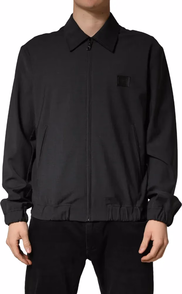 Dolce & Gabbana Black Wool Logo Full Zip Men Bomber Jacket