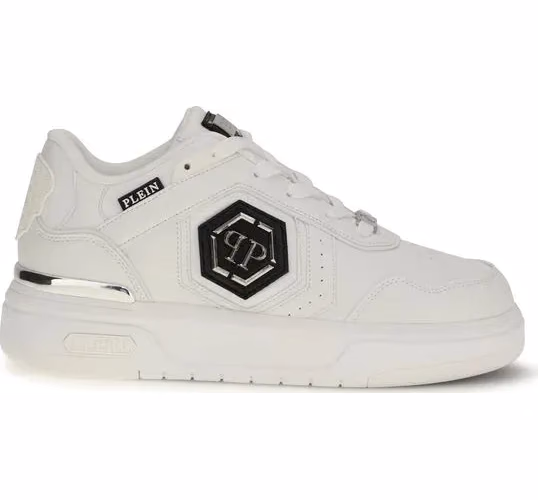 Philipp Plein White Calf Leather Bos Taurus Athletic Sneakers