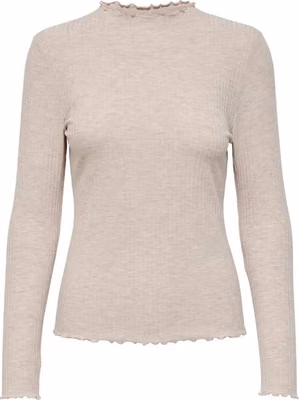 Beige Polyester Turtleneck