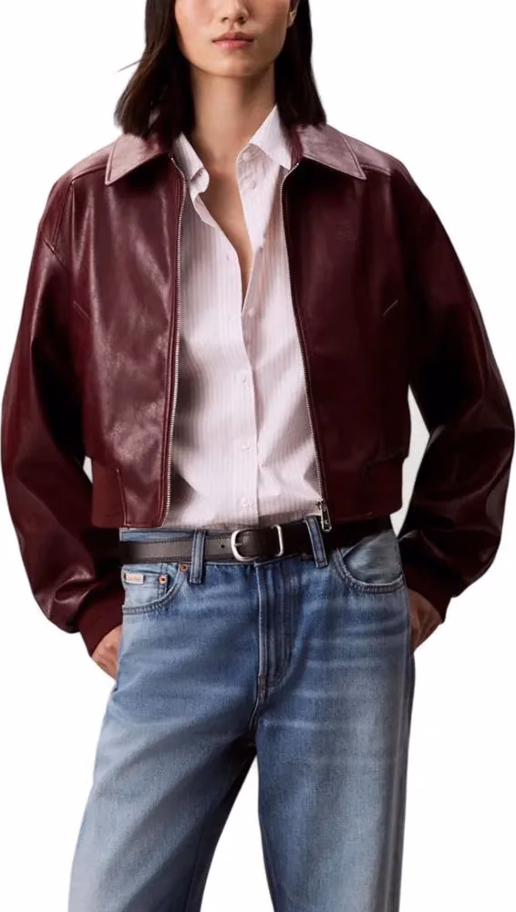 Calvin Klein Jeans Bordeaux Polyethylene Leather Jacket