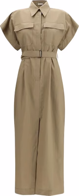 Beige Cotton Casual Dress
