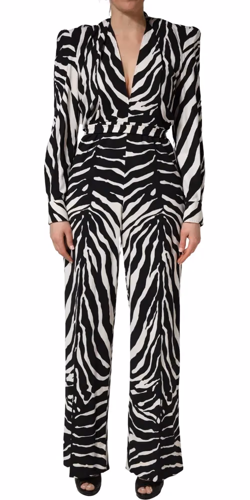 Dolce & Gabbana Black White Viscose Zebra Pattern Jumpsuit