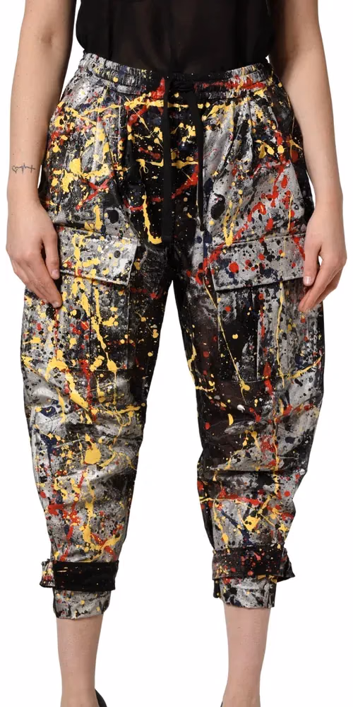 Dolce & Gabbana Black ColorSplash Effect Cargo Cropped Pants