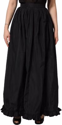 Black High Waist Pleated A-line Long Maxi Women Skirt
