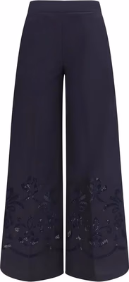 Blue Cotton Casual Pants