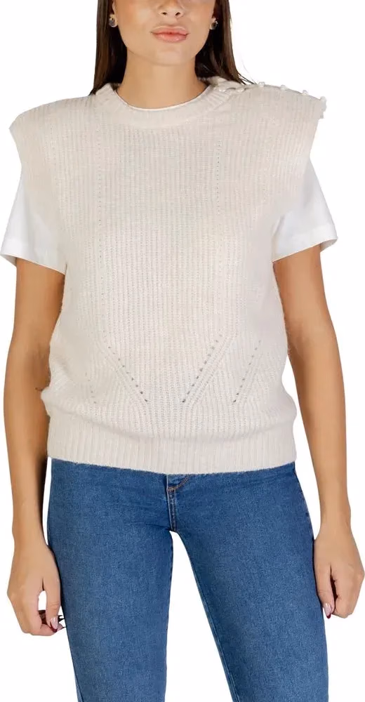 ICHI Cream Polyester Sleeveles Sweater