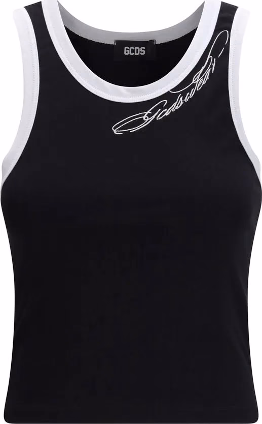 GCDS Black Cotton Tank Tops