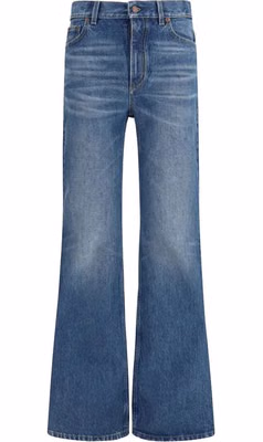 Blue Cotton Flared Jeans
