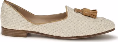 Beige Raffia Slip-On Loafers