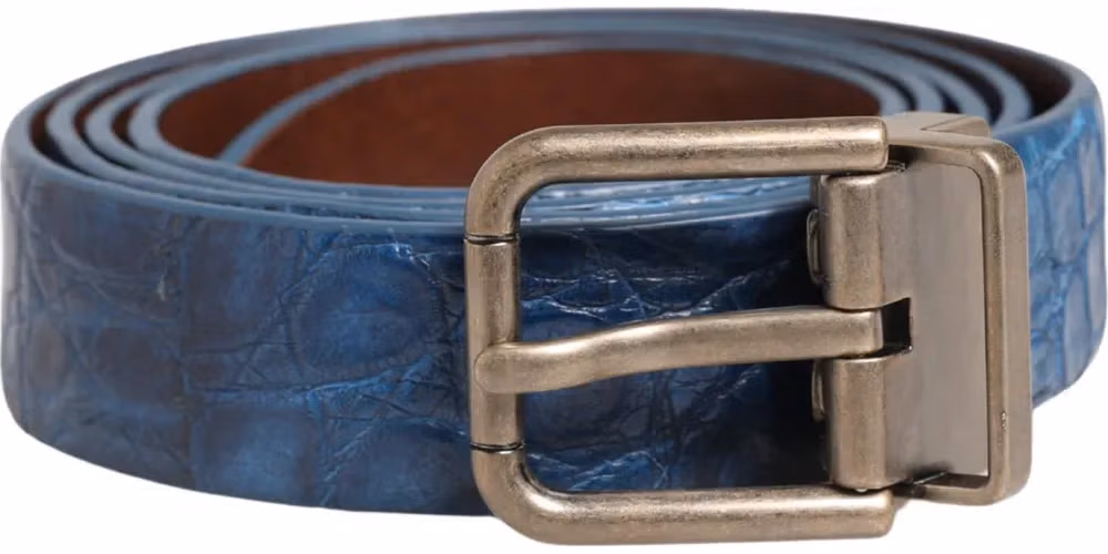 Dolce & Gabbana Navy Blue Leather Gold Tone Metal Buckle Belt
