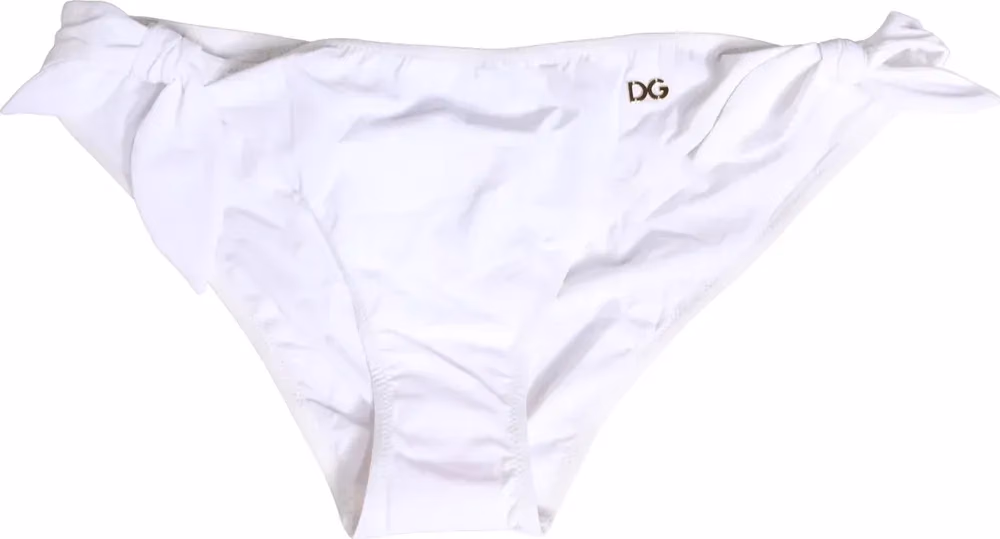Dolce & Gabbana White Nylon DG Logo Plaque Bikini Bottom Swimwear