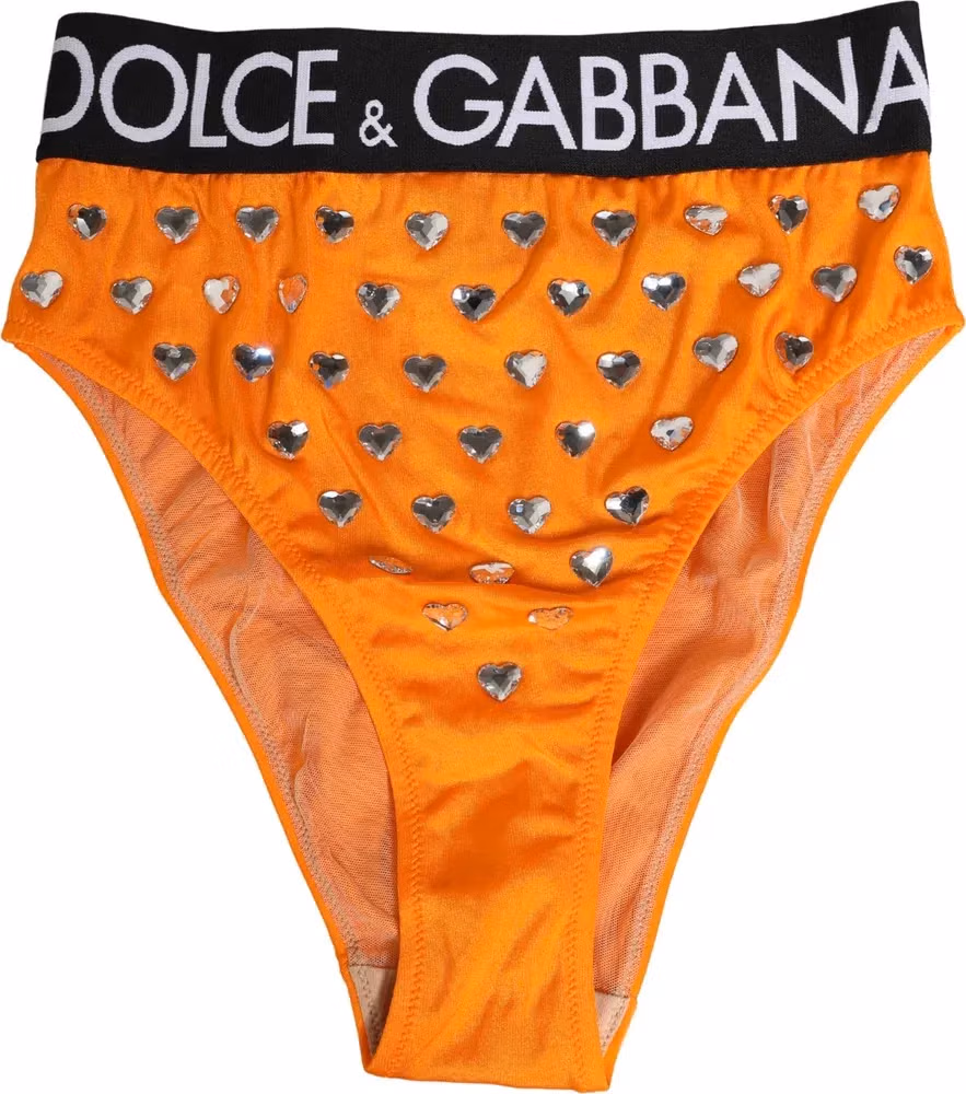 Dolce & Gabbana Orange Crystal High Waist Brief Panty Underwear