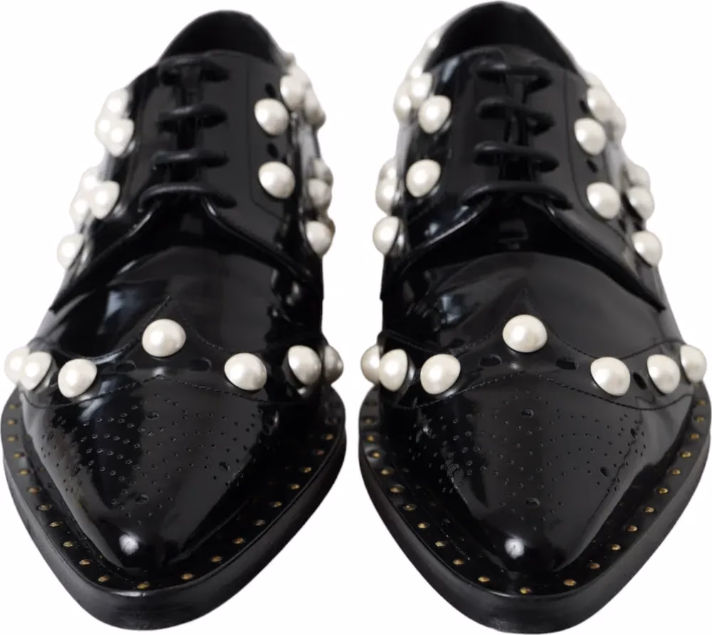 Dolce & Gabbana Black Leather Faux Pearl Dress Brogue Shoes