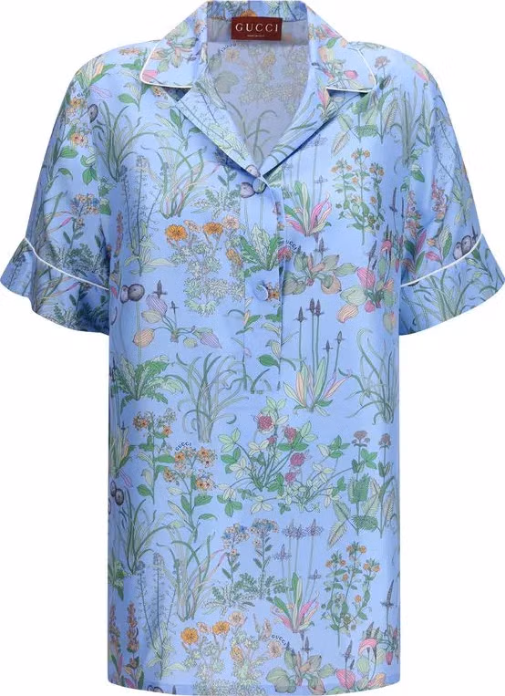 Gucci Blue Silk Pattern Shirt